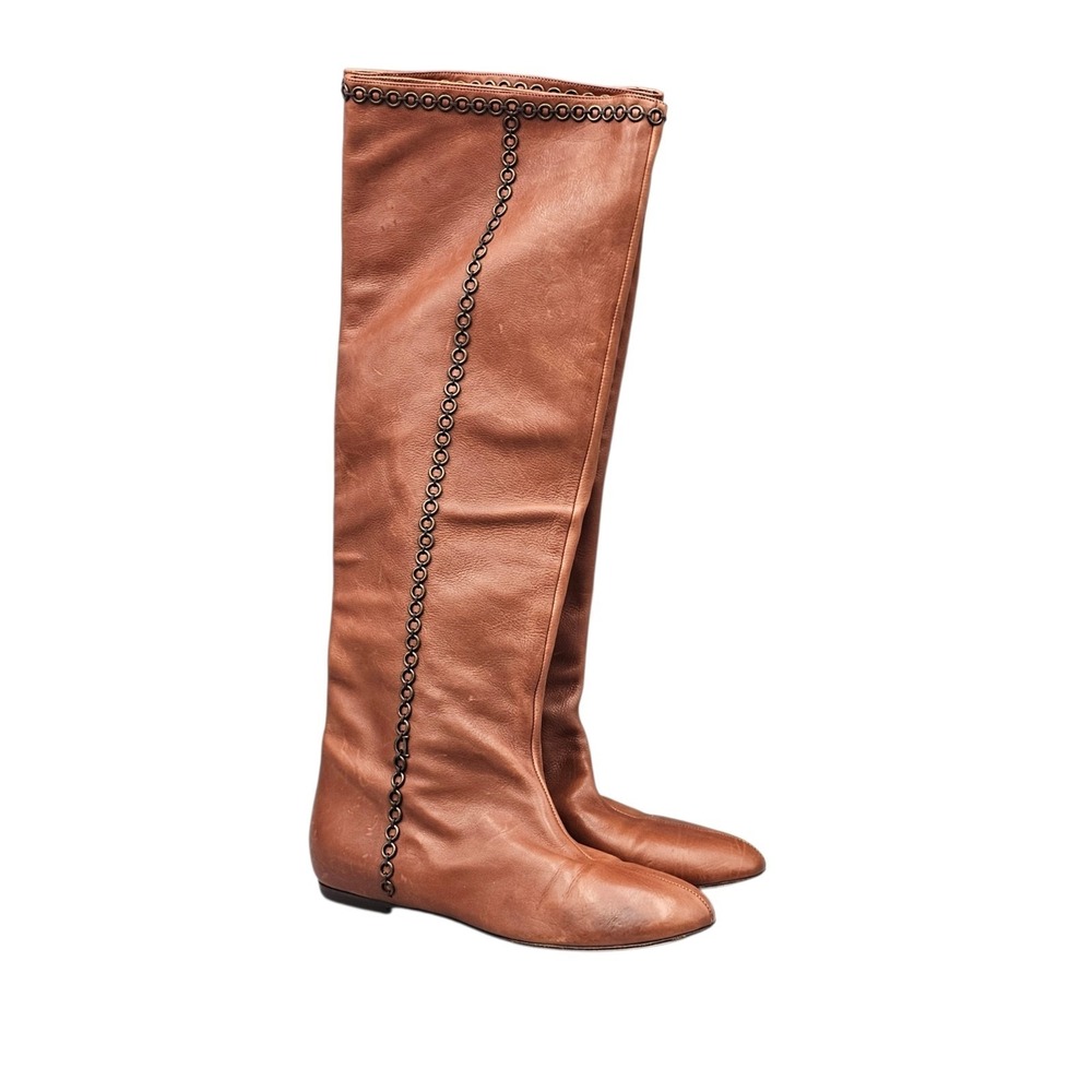 Christian Dior Women's Size 37/ 7‎ US GUC Brown Leather Riding Boots With Chains